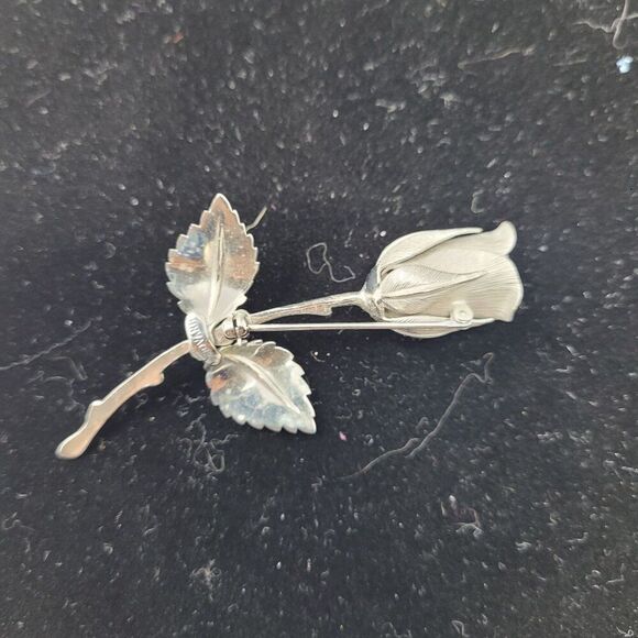 Vtg Signed Giovanni Silver-Tone 3D Rose Flower Brooch Pin 3.5" Collectible Gift - Picture 4 of 5
